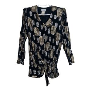 Nu Mode Sz 9 Vintage Y2K Metallic Top Padded Shoulders Tie Elastic Waist Retro